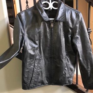 Pegabo leather pewter women’s jacket fits medium